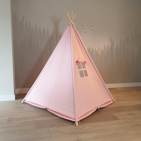 Sunny Alba Tipi-Zelt Pastellrosa - Wigwam-Spielzelt mit Fenstern - 120x120x160cm - mit Kuscheldecke