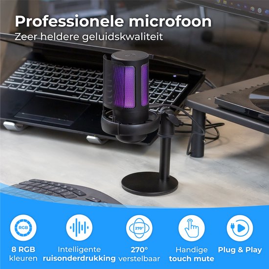 Nuvance - USB-Mikrofon mit Ständer - für PC- und Gaming-Mikrofon - mit Rauschfilter - inkl. USB-C-Konverter - Streaming-Mikrofon - RGB