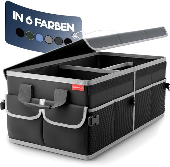 HELDENWERK Premium Kofferraum-Organizer mit Deckel, stabil & rutschfest - Faltbare Kofferraumtasche, groß mit doppeltem Boden - Kofferraumbox, Kofferraum-Organizer-Box