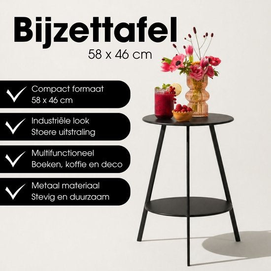 Mica Decorations Seattle Beistelltisch, rund, für den Außenbereich – Couchtisch – Salontisch für den Außenbereich – Auch als Pflanzentisch oder Pflanzenständer geeignet – Metall – 58 x 46 cm – Schwarz
