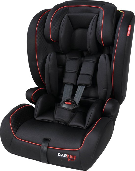Carkids I-Size-Kindersitz Luca – Entspricht der Norm I-Size R-129 – Für Kinder von 76 bis 150 cm – Verstellbare Kopfstütze – Schwarz/Rot