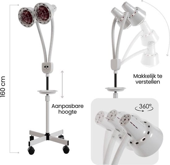 Resty® Infrarot-Lampe - 550W - Rotlichttherapie - Wärmelampe - Timer - Extra stabiler Fuß - Doppelkopf