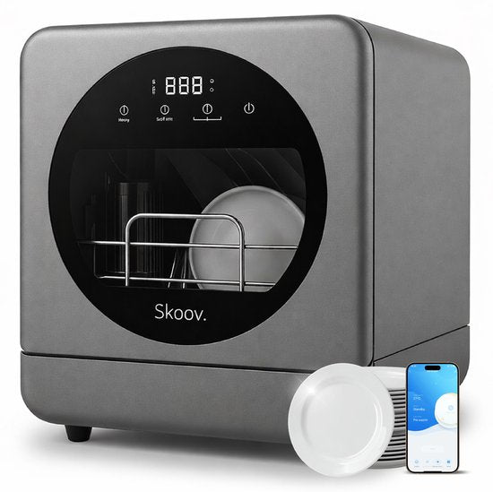 Skoov Mini-Geschirrspüler mit Wassertank - 5 Gedecke - 6 Spülprogramme - 45 × 44 × 46 cm - Grau