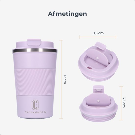 Castagnola Thermos Cup - Kaffeebecher To Go - Reisebecher für Kaffee und Tee - Teebecher - 380 ML - Edelstahl - Light Purple