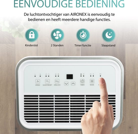 Aironex - Luftentfeuchter und Luftreiniger - 20 l Fassungsvermögen & mit Wasch-Trocken-Funktion - extrem leise mit Led-Anzeige - für Wohnzimmer und Schlafzimmer - weißer Kunststoff