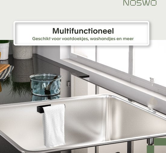 Noswo Geschirrtuchhalter - Spülenorganisator - Arbeitsplatte & Küche - Edelstahl - Schwarz