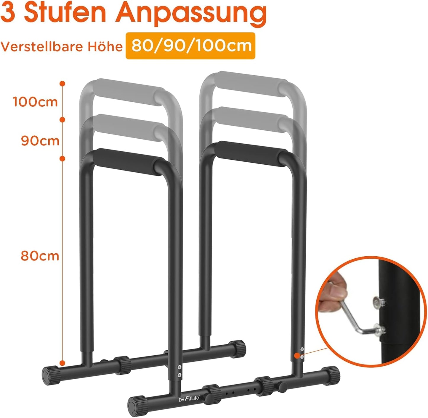 DH FitLife Dip Bars | Dip Station | Kraftstation Fitnessgeräte für Zuhause | Parallettes Calisthenics Trainingsgeräte | Krafttraining 80-100 cm individuell einstellbar