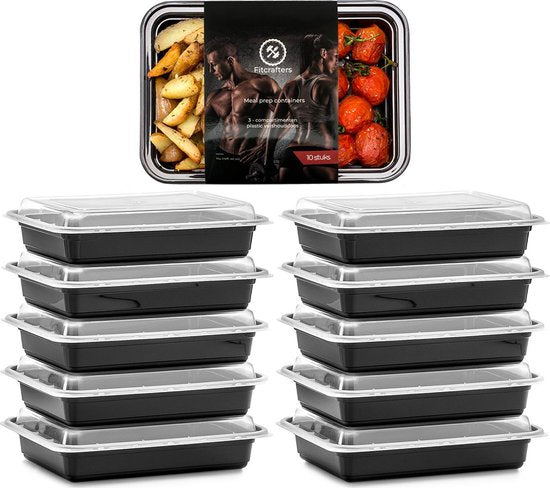 Fitcrafters Meal Prep Trays - Frischkostschalen - Gefrierschalen - 10 Stück - 1 Fach - 1L - BPA frei