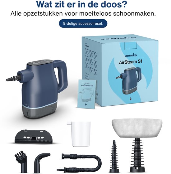 Airsteam S1 Handdampfreiniger - 1350W Leistungsstarker Dampfreiniger mit Touchscreen - 9 Zubehörteile - Fleckenreiniger für Sofa, Boden & Fenster - Kindersicherung - 400ML Wassertank