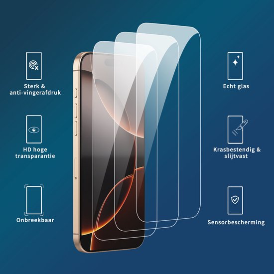 Podec Displayschutzfolie und Kameralinsenschutz passend für iPhone 16 Pro Max - gehärtetes Schutzglas - transparent und kratzfest - gehärtete Glasabdeckung - 3 + 3 Stück