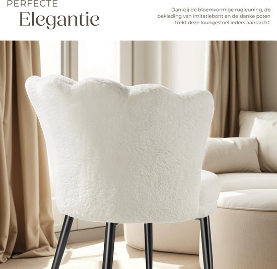 tectake® Sessel Stella - Sessel mit Armlehne - Bequemer Esszimmerstuhl - Küchenstuhl - Dick gepolstert - Für Wohnzimmer und Esszimmer - Mit Kunstfellbezug - creme/schwarz