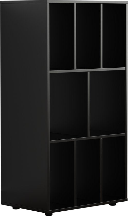 VDD – Regalschrank – Aufbewahrungsschrank für LP-Schallplatten – Plattenschrank – Aufbewahrungsregal – Plattenregal – Bücherregal – 8 Fächer – schwarz