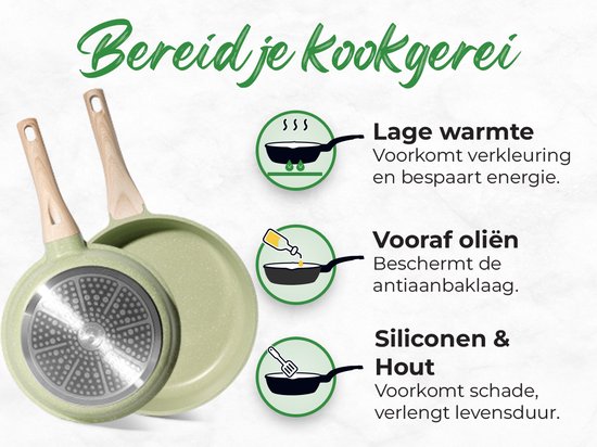 Just Perfecto 21-teiliges Induktionspfannenset - Grünes Pfannenset mit Deckel für Gas und Induktion - PFAS frei - Kalte Griffe