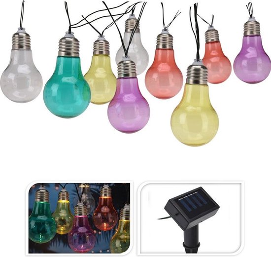 Outdoor Partybeleuchtung Solar mit 10 farbigen Lichtern 2 Meter Lichterkette - Outdoor Beleuchtung Solar LED Lichter