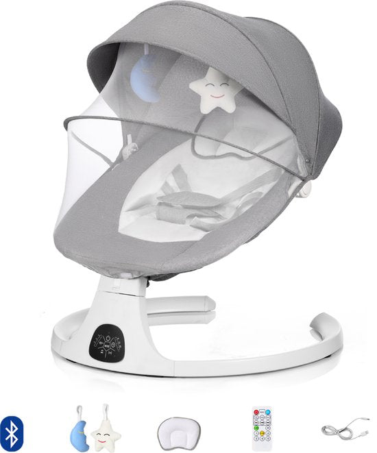 HeppieBabie Electric Rocker - Musik- und Schaukeloptionen - 5-Punkt-Gurt - Babyschaukel - Babyschaukel - Mit Ebook