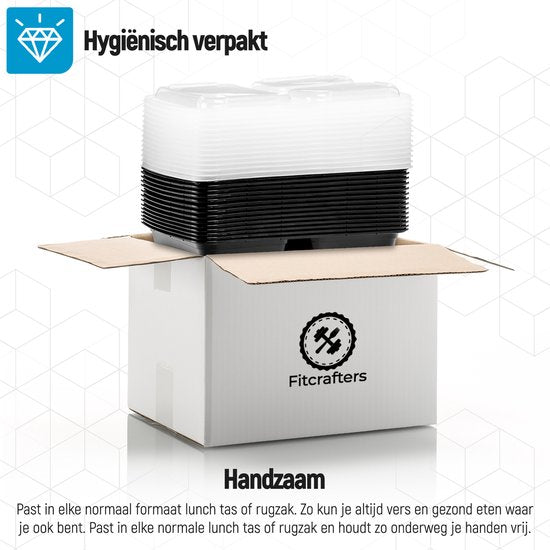 Fitcrafters Meal Prep Trays - Frischhalteschalen - Tiefkühlschalen - 14 Stück - 3 Fächer - 1L - BPA frei