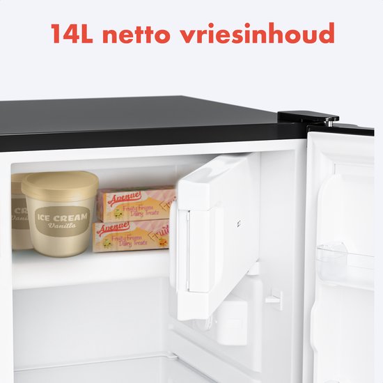 KitchenBrothers Kühlschrank - 88L Kühlfach - 14L Gefrierfach - Eisfach - Frigo - Freistehend - Schwarz