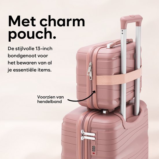 SKYCASES Travelin' Charm 4-teiliges Trolley Set - Handgepäck & Check-in Koffer - 32L/60L/98L - Zahlenschloss - 360° geräuschlose Räder - Leicht & Stabil - Modernes Design - Pink V2