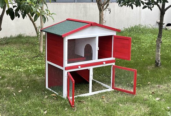 Kaninchenstall mit Auslauf – Stall für Kaninchen, Meerschweinchen und Nagetiere – Tierkäfig – Tierunterkunft – für drinnen und draußen geeignet