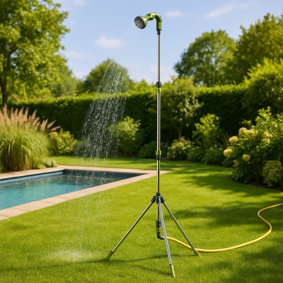 Kinzo Gartendusche mit Stativ - Verstellbare Außendusche bis zu 220 cm - 7 Strahlarten
