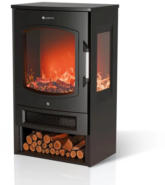 Elektrokamin / Atmosphärischer Kamin - 1800W - Inkl. Flammeneffekt, Wärmefunktion und App-Steuerung - Schwarz, Kaminofen Freistehend