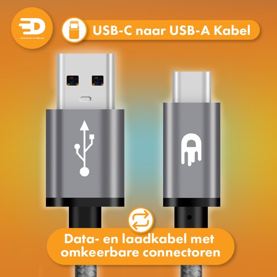 Drivv. USB zu USB C Kabel - Schnellladegerät - USB C Daten- und Ladekabel - 5 Meter - Geeignet für Samsung, iPhone 15 & mehr - Space Grau