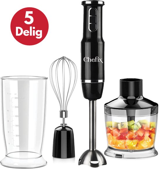 Chefix Stabmixer Set 4-in-1 - Stabmixer - Schneebesen Schneebesen Messbecher - 750 W - Schwarz