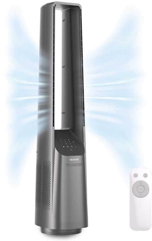 Auronic Tower Fan - Lamellenloses Modell - Luftkühler - Bodenventilator - Leiser Standventilator - 101 CM - 6 Geschwindigkeiten - Ventilator - Mit Timer - 39 dB - Hellgrau