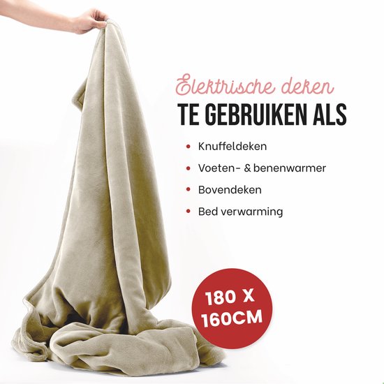 DistinQ Electric Blanket XXL 180x160 cm - 2 Personen Wickeldecke - 160Watt - Automatische Abschaltung - Überhitzungsschutz - 9 Stufen - Wärmedecke - Beige Energieeffizient -