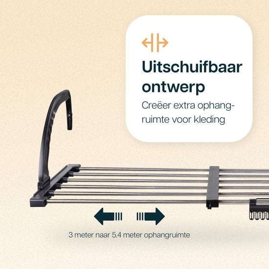 Duna Wäscheständer hängend - Ausziehbar auf 5,4m Trockenlänge - Wäscheständer - Hängender Wäscheständer - Tür - Balkon - Heizkörper - Mit Sockenhalter