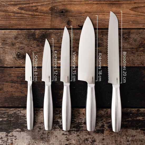 Boska Messerset Kopenhagen - 5 Küchenmesser - Für jede Art von Essen - Einzigartiges Design - Spülmaschinenfest - Rostfreier Stahl