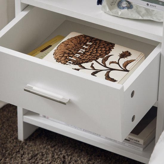 SoBuy FBT66-W Nachttisch Weiß - Beistelltisch mit Schublade und 2 Ablagen - Vielseitiger Couchtisch für Schlafzimmer, Wohnzimmer & Flur - MDF