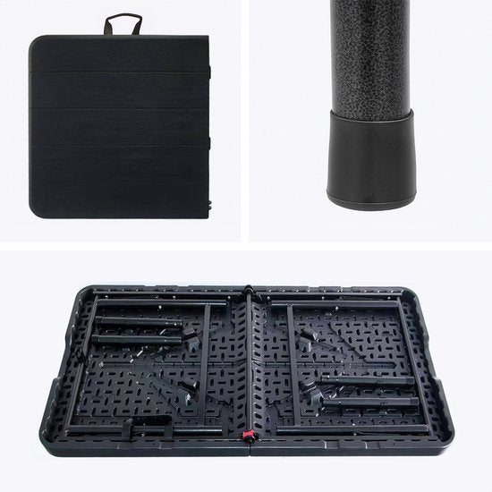 LifeGoods Zusammenklappbarer Tisch - 124x61,5 cm - Stabiler Klapptisch - Wetterfest - Zusammenklappbarer Esstisch - Campingtisch - Klapptisch für drinnen und draußen - Schwarze Holzmaserung