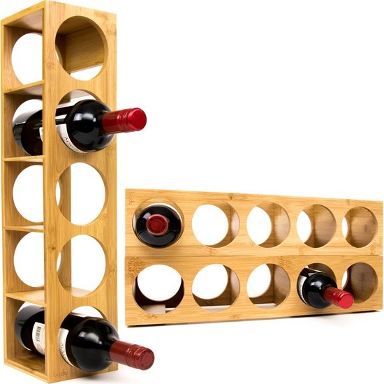 Budu Weinregal - Bambus - 5 Flaschen - 53 x 14 x 12 cm - Erweiterbar - Braun
