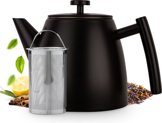 Vaja® Juliette Teekanne mit Filter - Doppelwandig - 1 Liter - Edelstahl - Schwarz