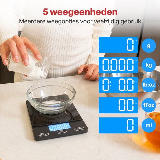 AoraKitchen Küchenwaage Digital - Usb Wiederaufladbar - 1g bis 15kg - Präzisionswaage - Tara