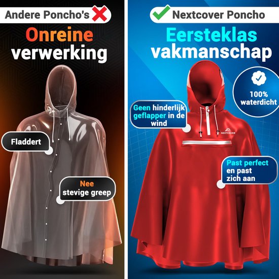 Nextcover Regenponcho Fahrrad für Damen und Herren | Regencape mit AquaShield 2.0 Technologie, wind- und wasserdicht | Ideal zum Radfahren, Wandern und Angeln | Fahrradponcho Erwachsene Unisex Fit | Poncho