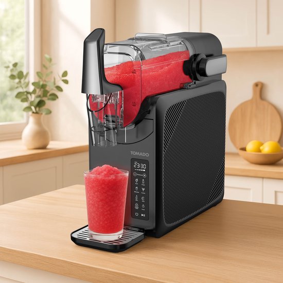 Tomado TSM2002B - Slush-Maschine - Slushpuppy-Maschine - 5-in-1 Slush - Slush Puppy - 2 Liter Slush - bis zu 12 Stunden gefrorene Getränke - Touch Control Bedienung - Schwarz