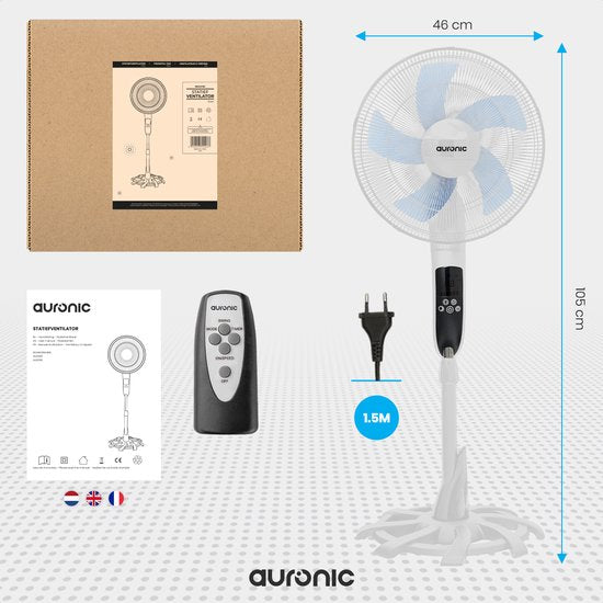 Auronic Tripod Fan - Standventilator mit Fernbedienung - Timer - 50W - 53dB - Weiß