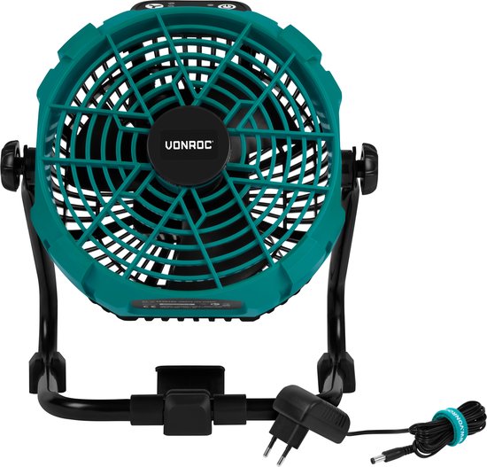 VONROC Fan 20V - für kabellosen und kabelgebundenen Einsatz - Inkl. Netzteil - Ohne Akku & Ladegerät
