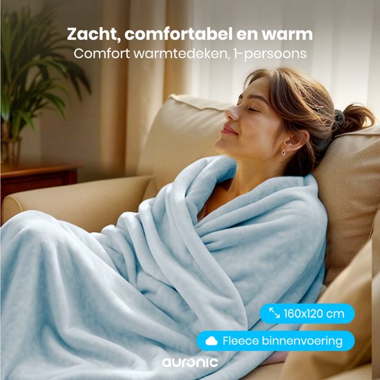 Auronic Electric Blanket - 160x120cm - Wärmedecke - 1 Person - 3 Heizstufen - mit Timer - Heizdecke - Hellblau