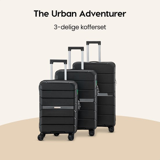 SKYCASES Urban Adventurer - Mittelgroßer Reisekoffer - Zahlenschloss - 44x27x66cm - 78L - Reisekoffer mit Kofferschloss - Spinner-Räder - Schwarz V2