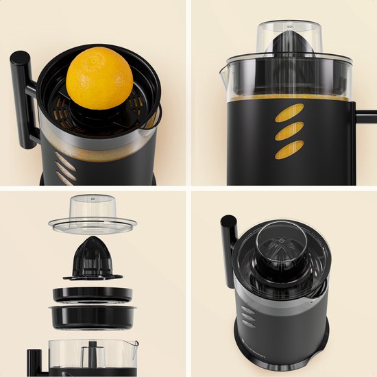 KitchenBrothers Zitruspresse - Manuell - Mit Ausgießer und Griff - 1L - Schwarz
