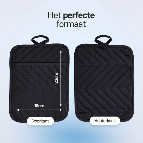 Roegaarden Topflappen - Hitzebeständige Topflappen - 100% Baumwolle - Mit Einschubtaschen - Schwarz