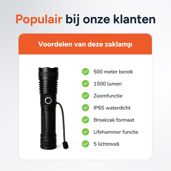 Taschenlampe LED wiederaufladbar - inkl. Batterien - Für Kinder und Erwachsene - Wasserdicht - Mini-Militär-Taschenlampen - 1500 Lumen - Proskill