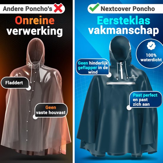 Nextcover Regenponcho Fahrrad für Damen und Herren | Regencape mit AquaShield 2.0 Technologie, wind- und wasserdicht | Ideal zum Radfahren, Wandern und Angeln | Fahrradponcho Erwachsene Unisex Fit | Poncho