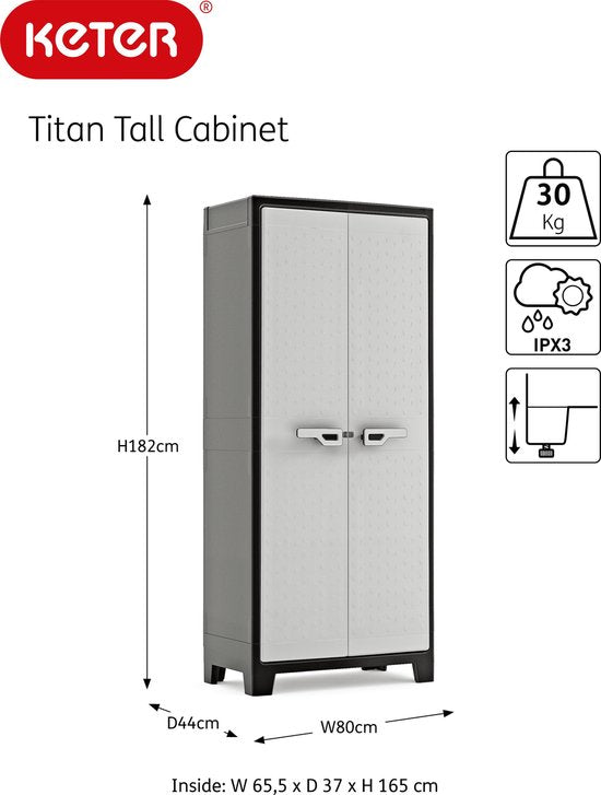Keter Titan Hochschrank - 4 Fachböden - 80x44x182cm - Schwarz/Grau