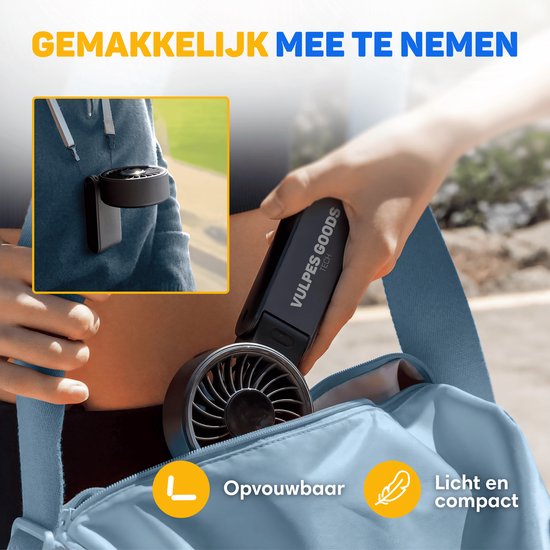 Vulpes Goods® Tech - Handventilator PRO 3in1 - USB Wiederaufladbar & Tragbar - Halsventilator - 14h Kühlung
