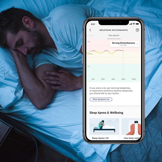 Withings Sleep Analyzer – Erkennung von Schlafapnoe – Schnarcherkennung – Schlafanalyse – Herzfrequenzmessung