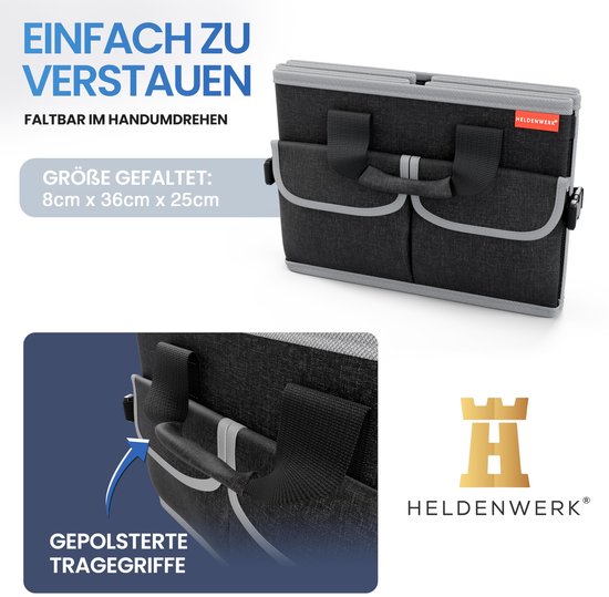 HELDENWERK Premium Kofferraum-Organizer mit Deckel, stabil & rutschfest - Faltbare Kofferraumtasche, groß mit doppeltem Boden - Kofferraumbox, Kofferraum-Organizer-Box